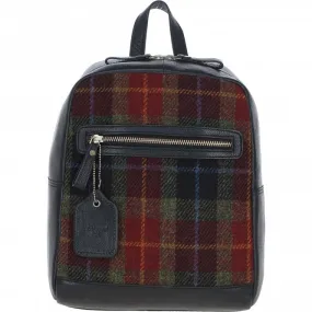 Authentic Ashwood Leather & Harris Tweed Backpack Black/Green/Red: TW-28-07-BR
