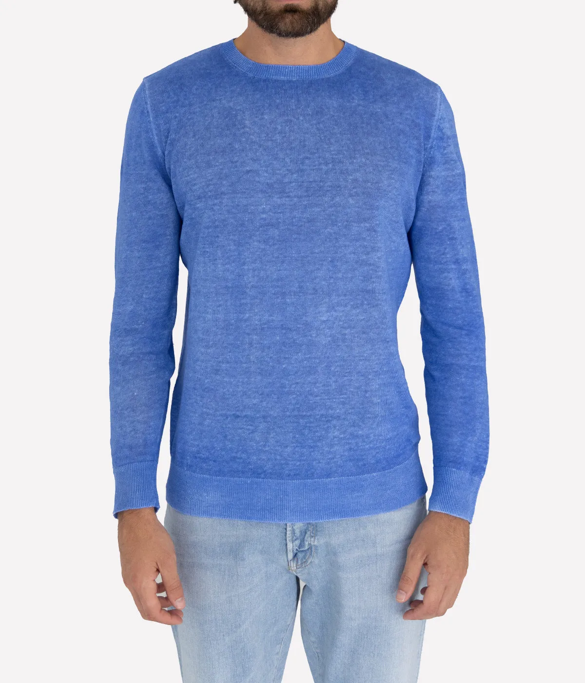 Avant Toi Hand Painted Round Neck Pullover in Genziana