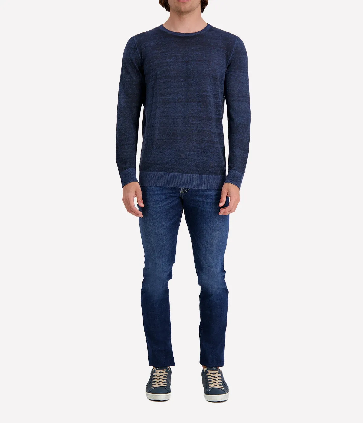 Avant Toi Hand Painted Round Neck Pullover in Midnight