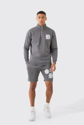 B Applique Funnel Neck Short Tracksuit