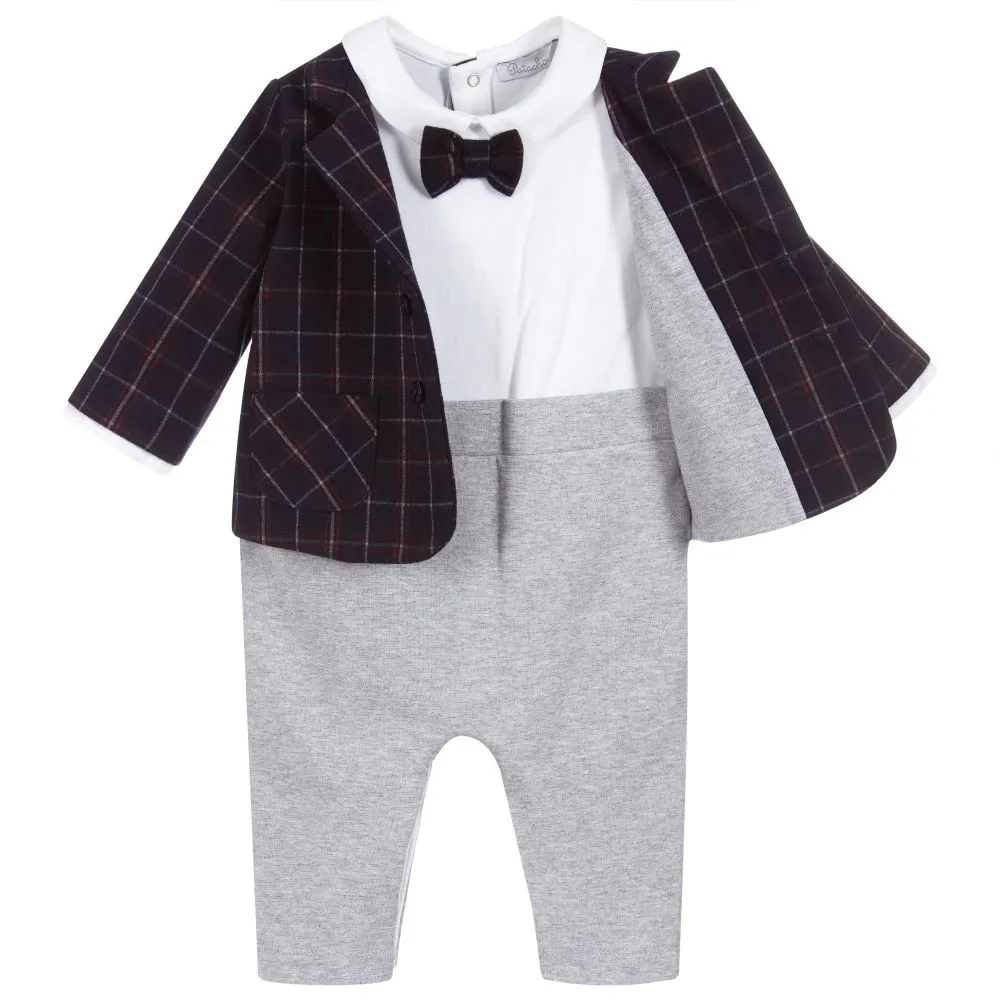 Baby Boys Blue Tartan Romper