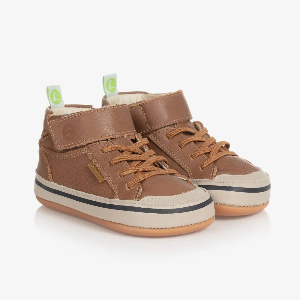 Baby Boys Brown Leather Hi-Top Trainers