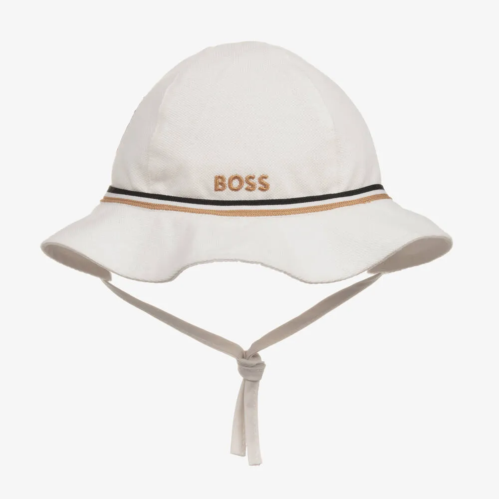 Baby Girls White Cotton Reversible Hat