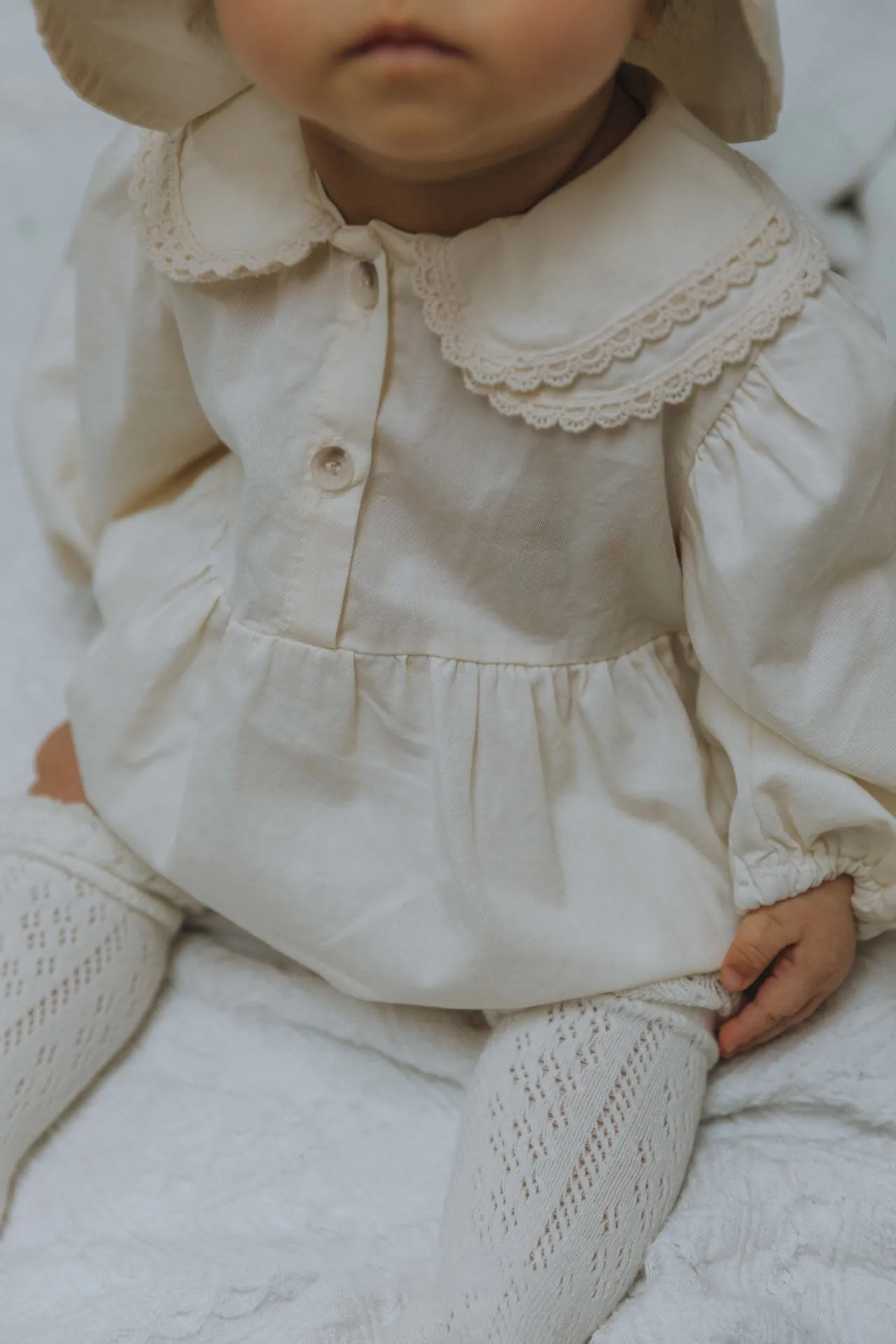 Baby Lace Collar Long Sleeve Romper (3-18m) - Cream