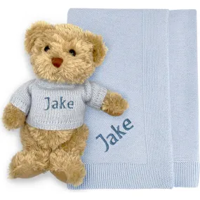 Babyblooms Personalized Bertie Bear with Blanket, Blue