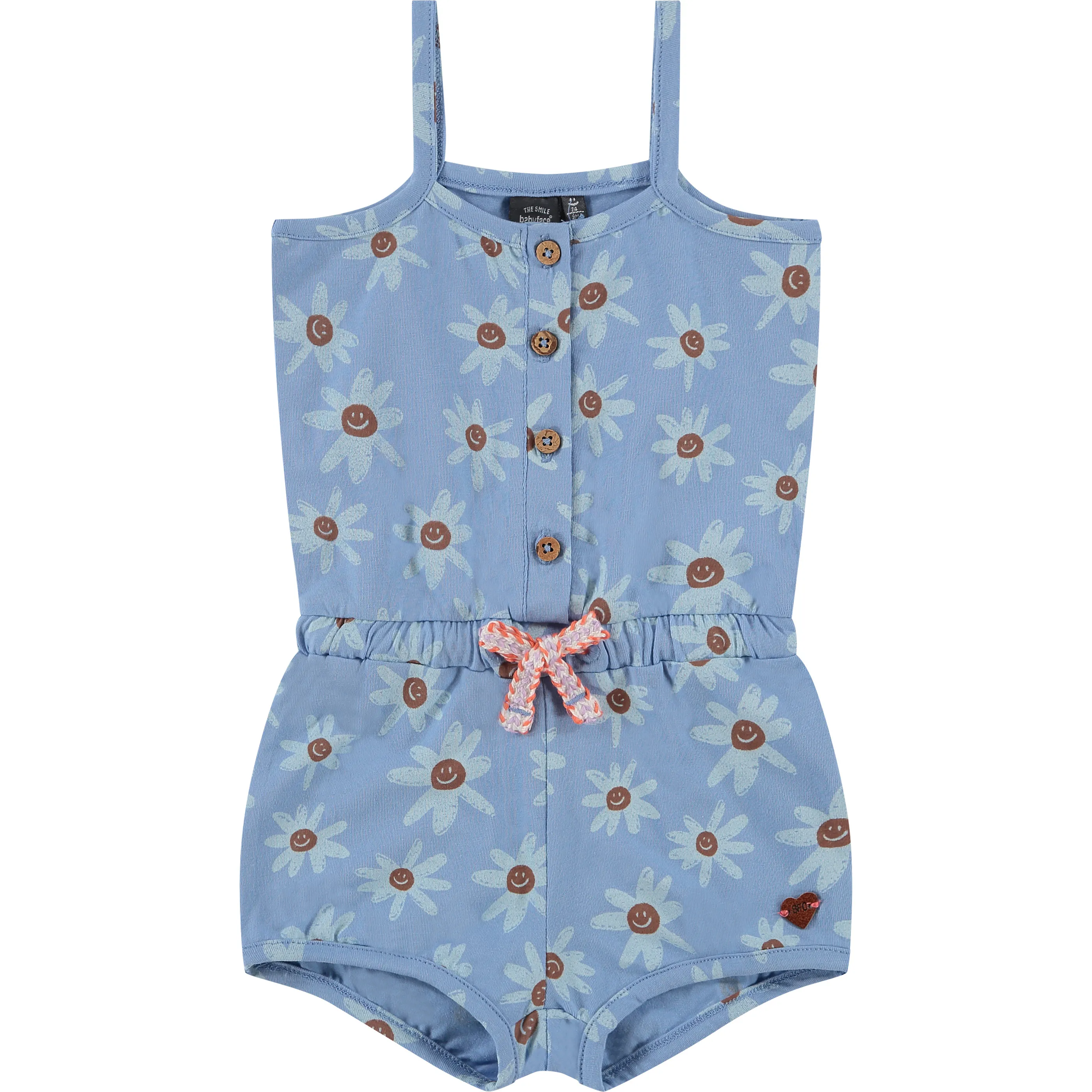 Babyface Smiling Daisy Print Sleeveless Romper, Blue