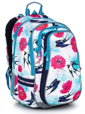 backpack Topgal LYNN 22008 - G/Blue/Swallows/Poppies - girl´s