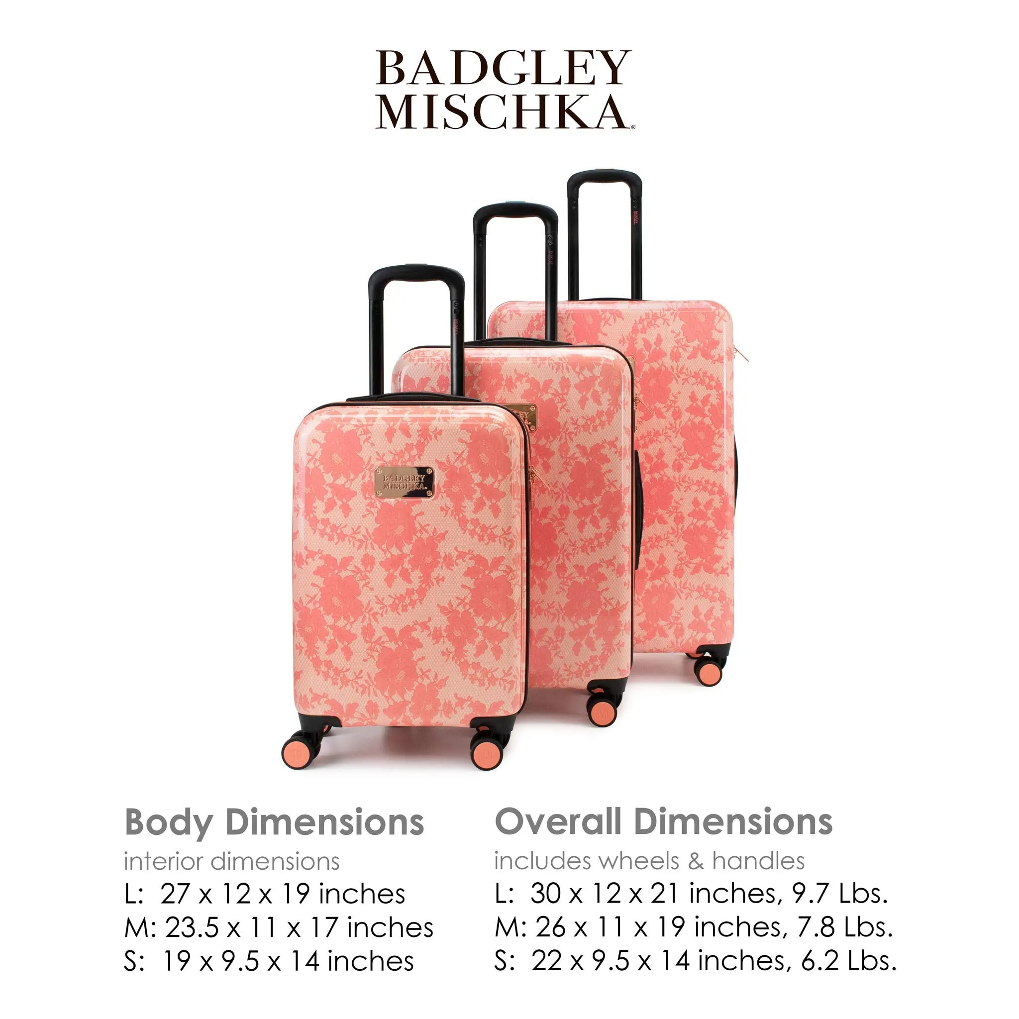 BADGLEY MISCHKA Essence 2 Piece Hard Spinner Luggage Set (Pink Lace, Medium+Carry-on)