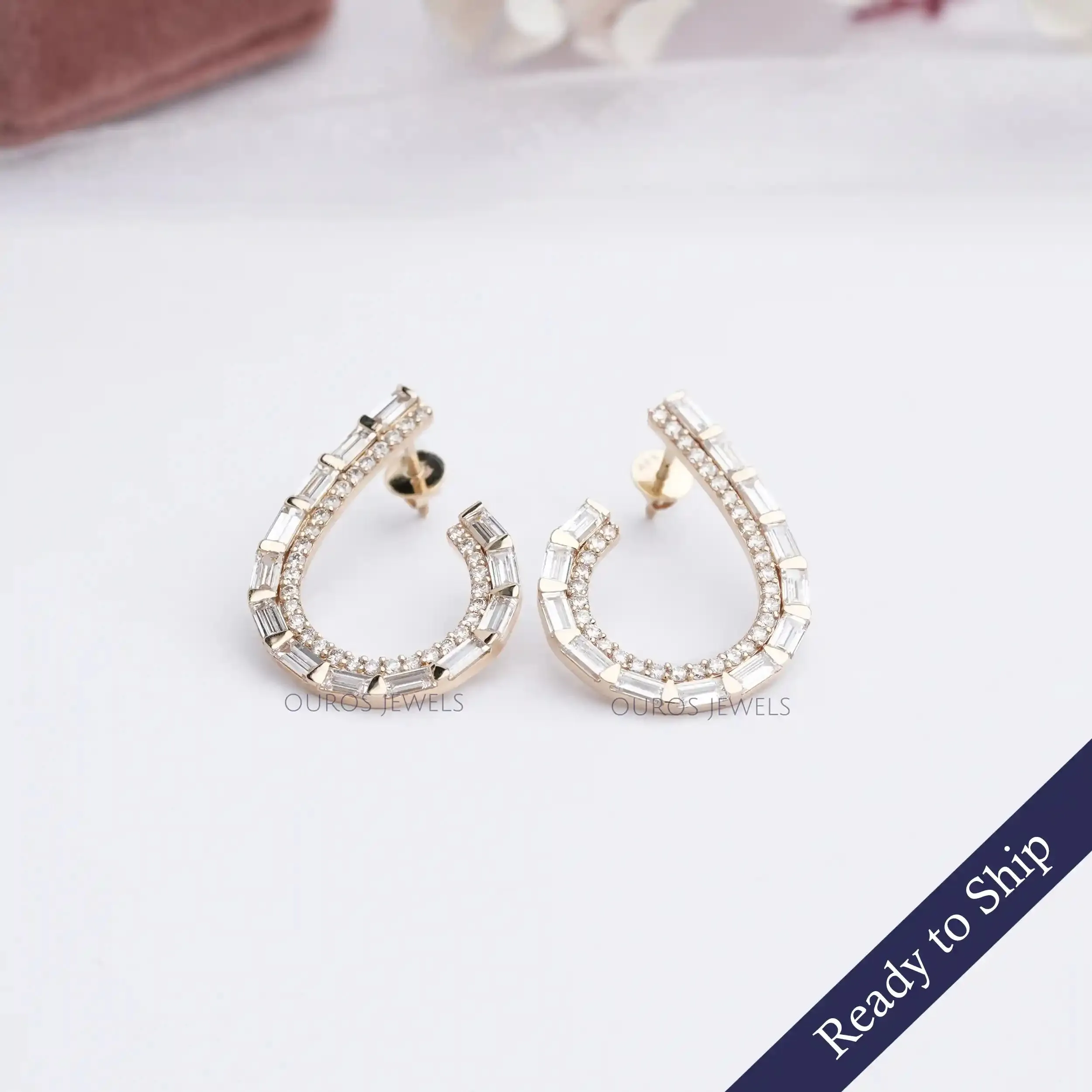 Baguette And Round Cut Screw Back Earrings