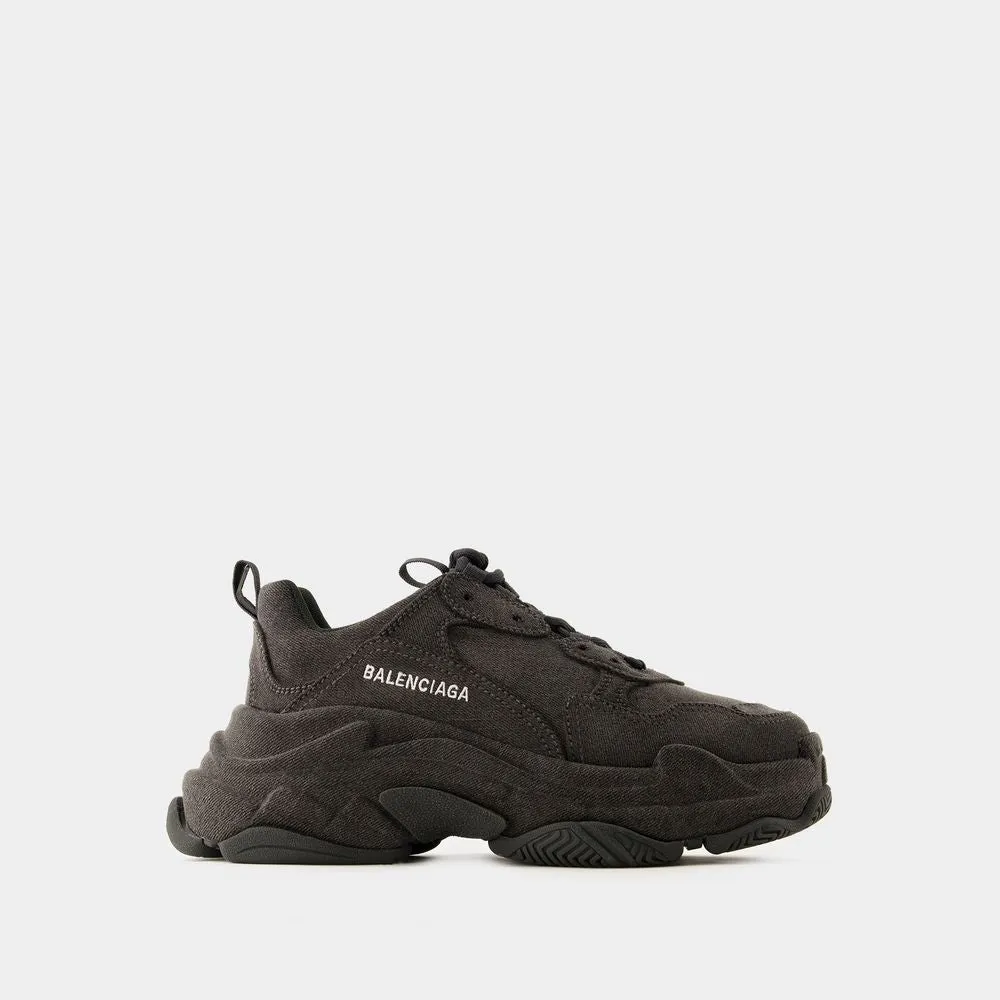 BALENCIAGA Monochrome Denim Rubbed Unisex Sneakers for SS24