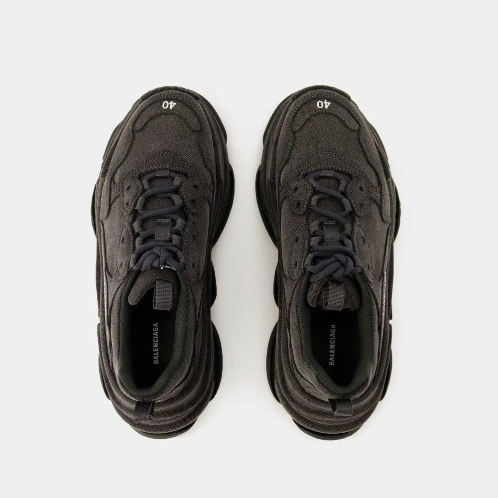 BALENCIAGA Monochrome Denim Rubbed Unisex Sneakers for SS24
