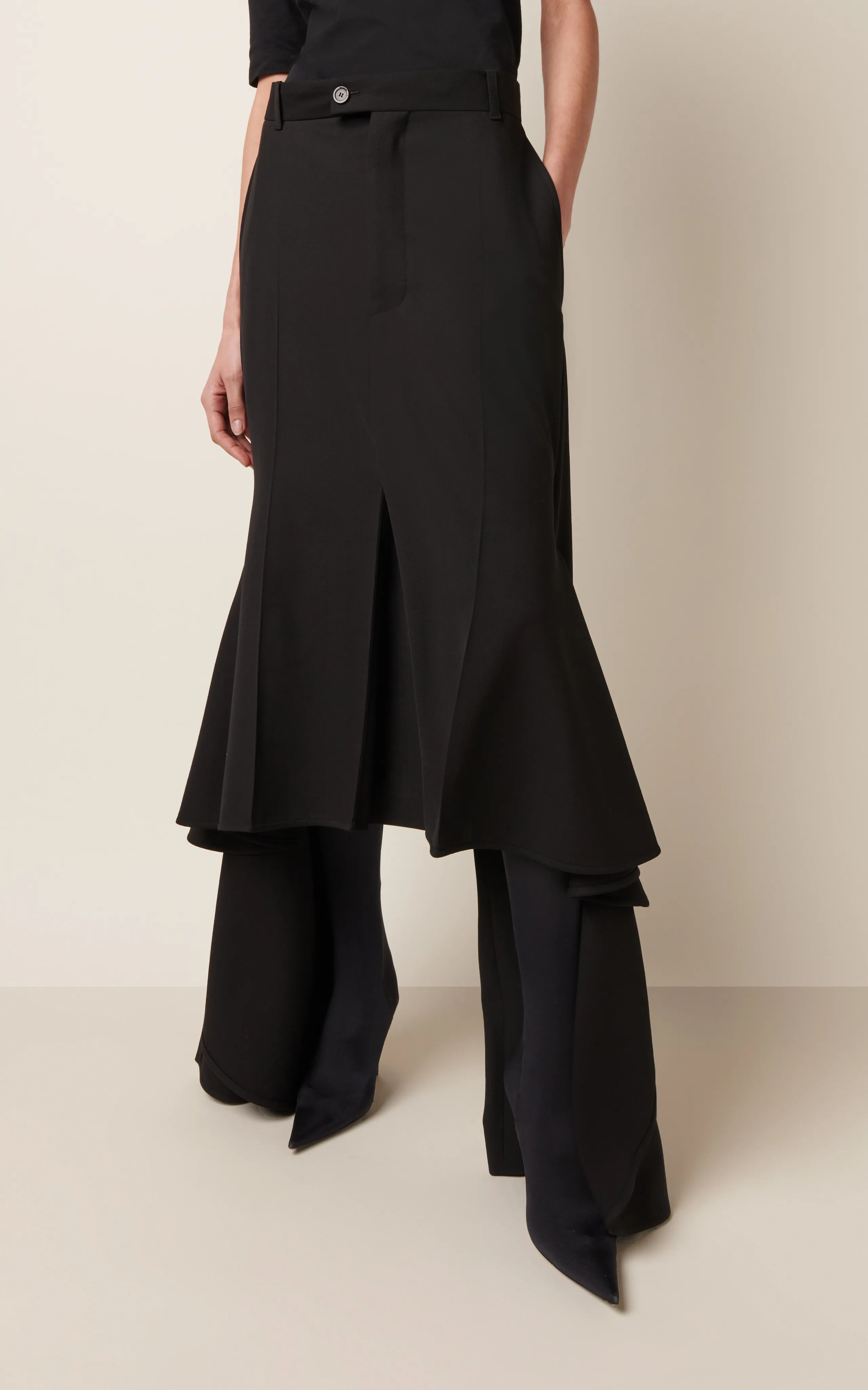 Balenciaga Wool Godet Pant-Skirt