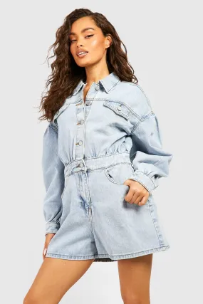Balloon Sleeve Western Denim Romper