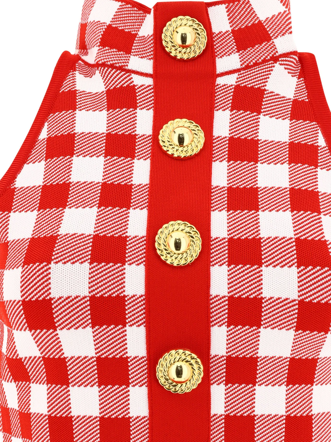 Balmain    Balmain Fine Gingham Knit Sleeveless Top
