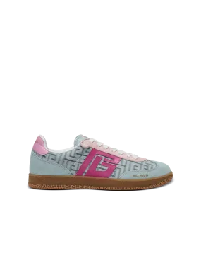 Balmain Swan leather and denim monogram sneakers