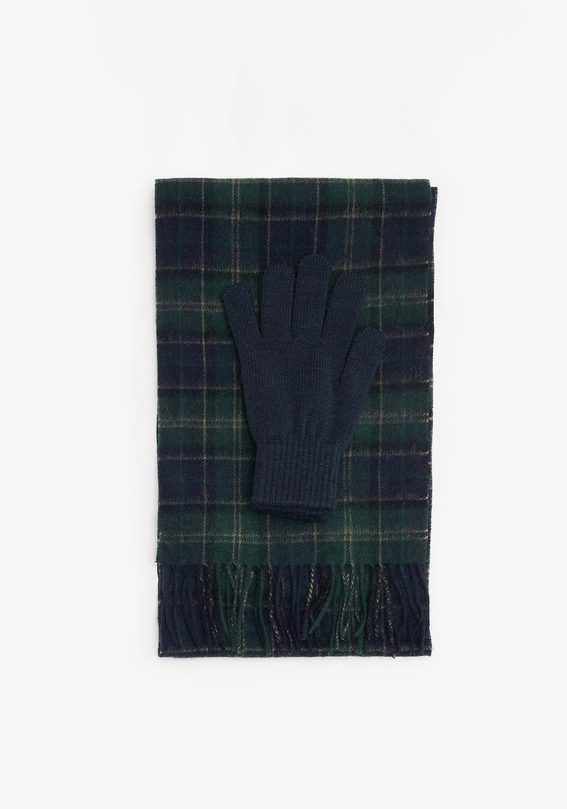 Barbour Tartan Scarf & Glove Gift Set, Navy & Green