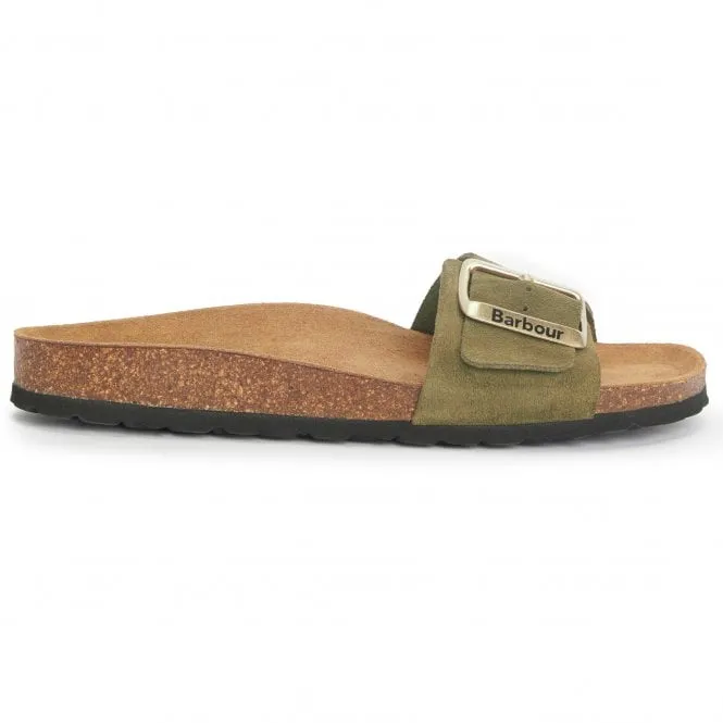Barbour  Womens Benton Olive Suede Big Buckle Mules LFO0710OL12