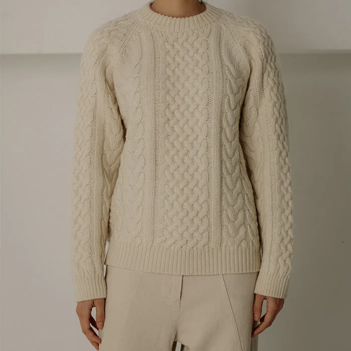 Bare Knitwear Woman Porteau Cable Crew Sweater Ecru Cream