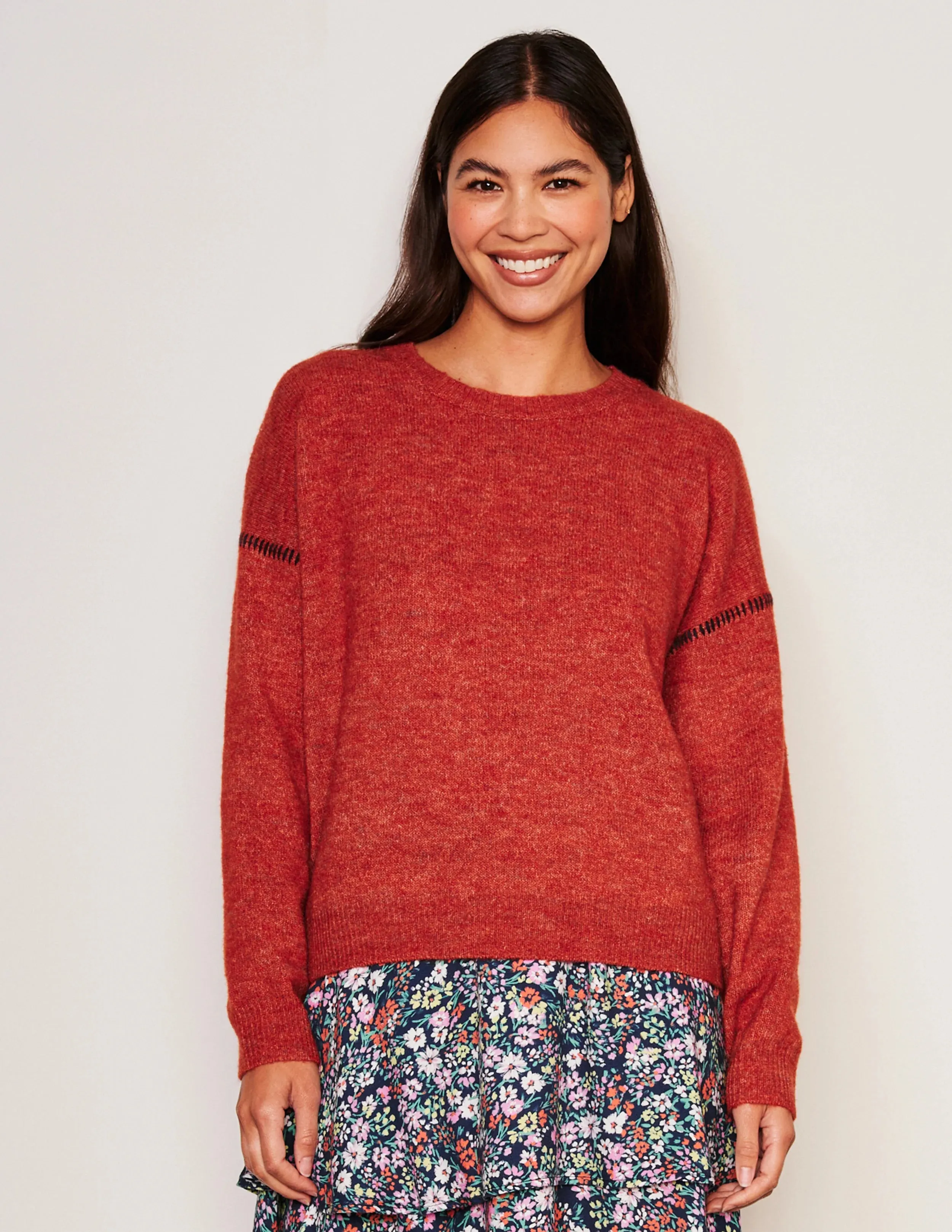 Baseball Stitch Crew Neck Sweater - Red Rock