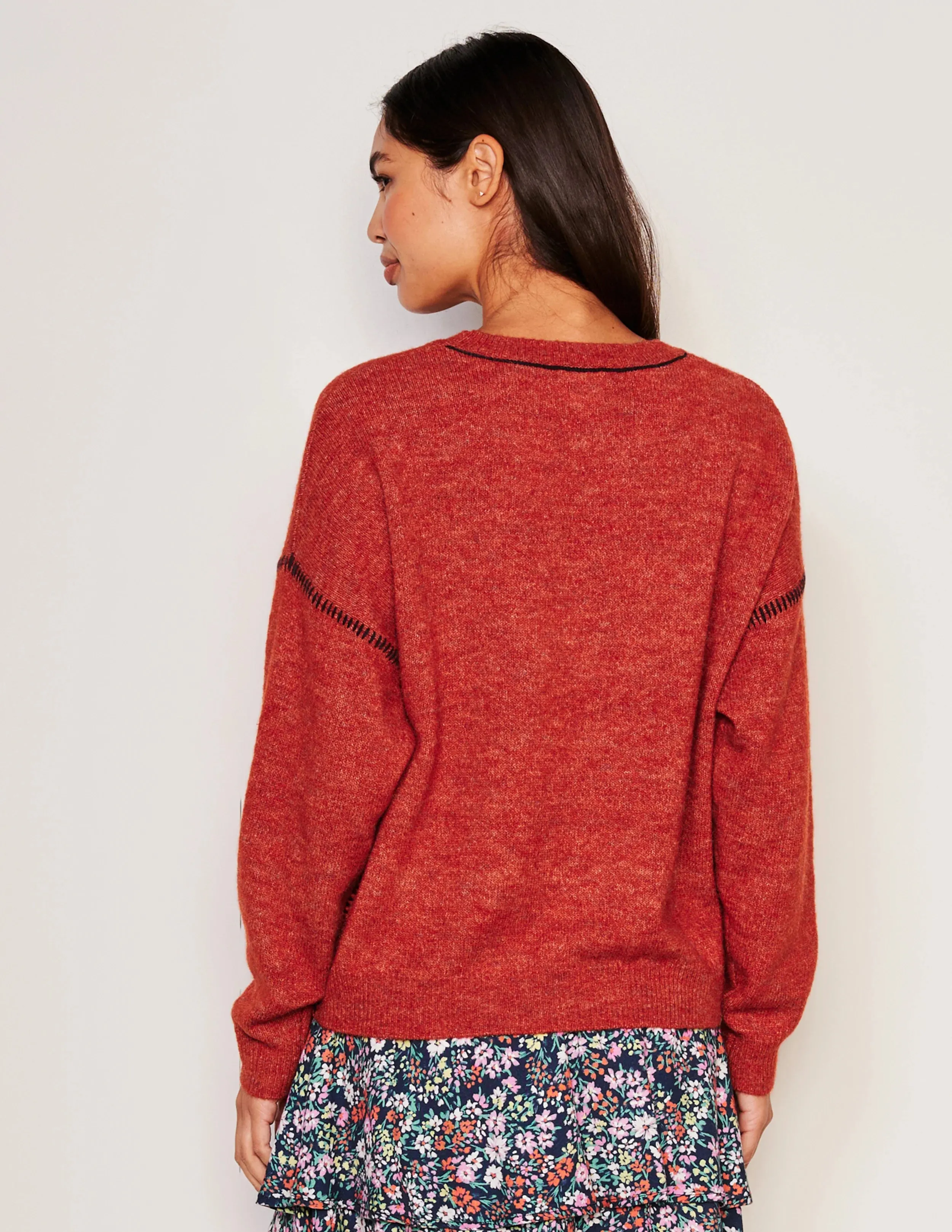 Baseball Stitch Crew Neck Sweater - Red Rock