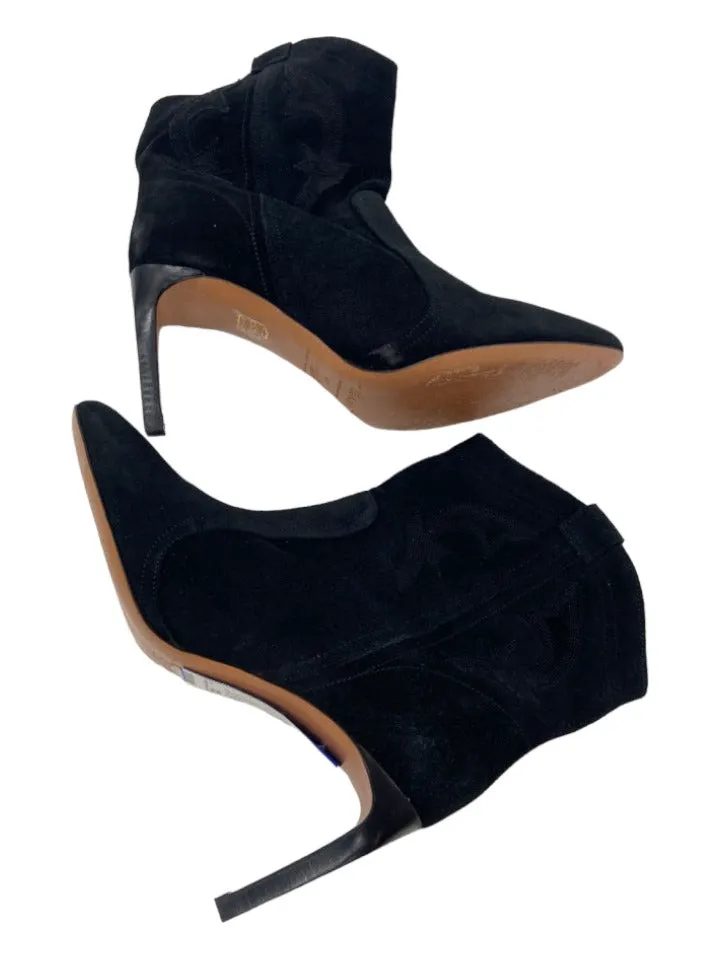 Ba&sh Shoe Size 40 Black Suede Stiletto seam detail Ankle Boot Western Booties