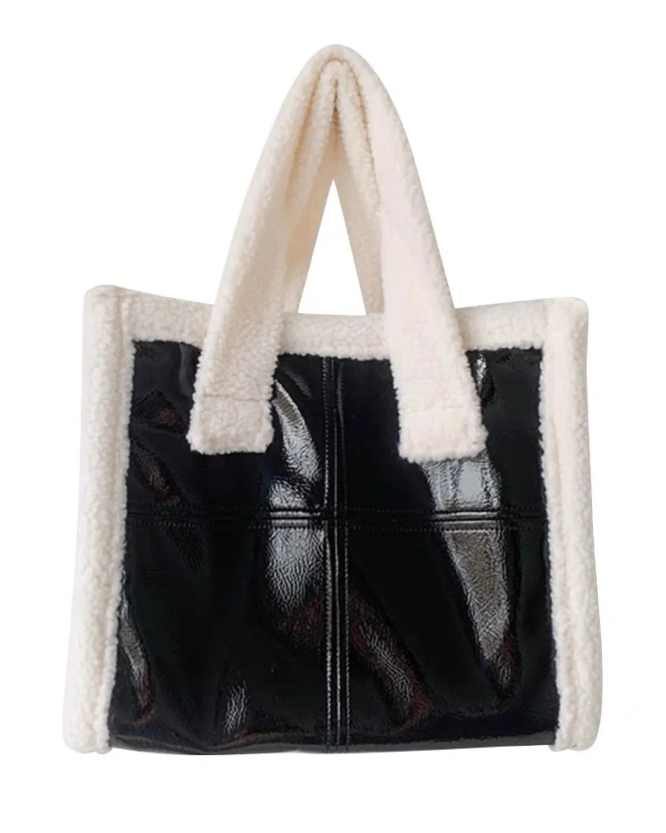 Baylee Patchwork Patent Leather Fleece Tote Handbag