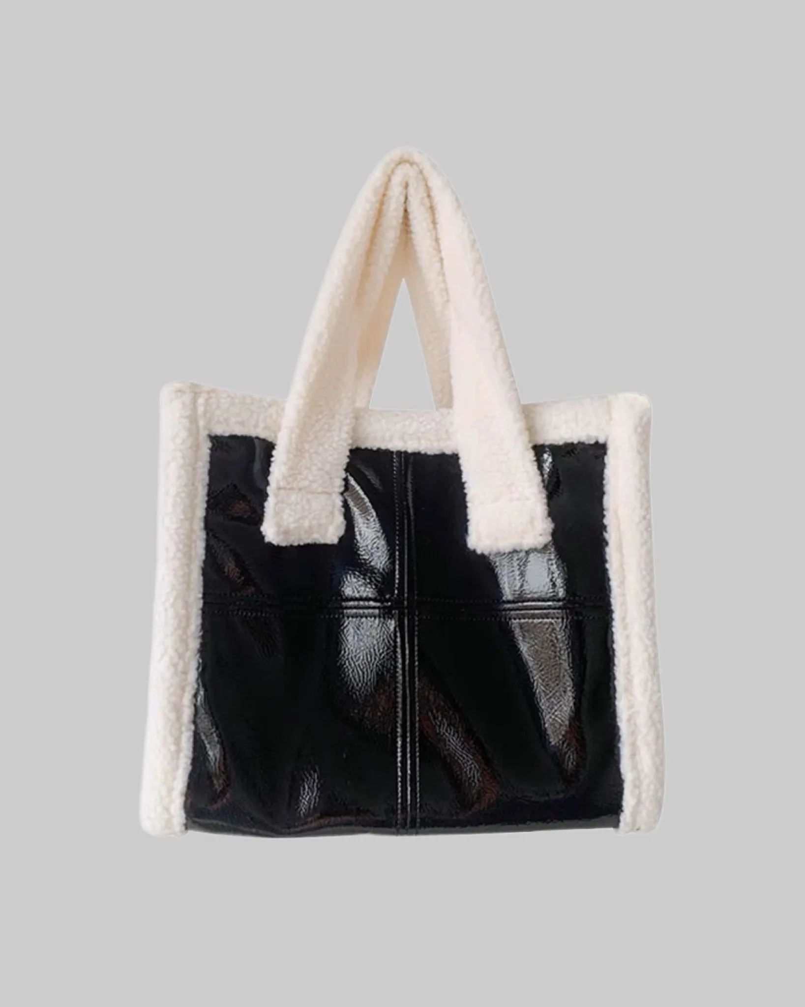 Baylee Patchwork Patent Leather Fleece Tote Handbag