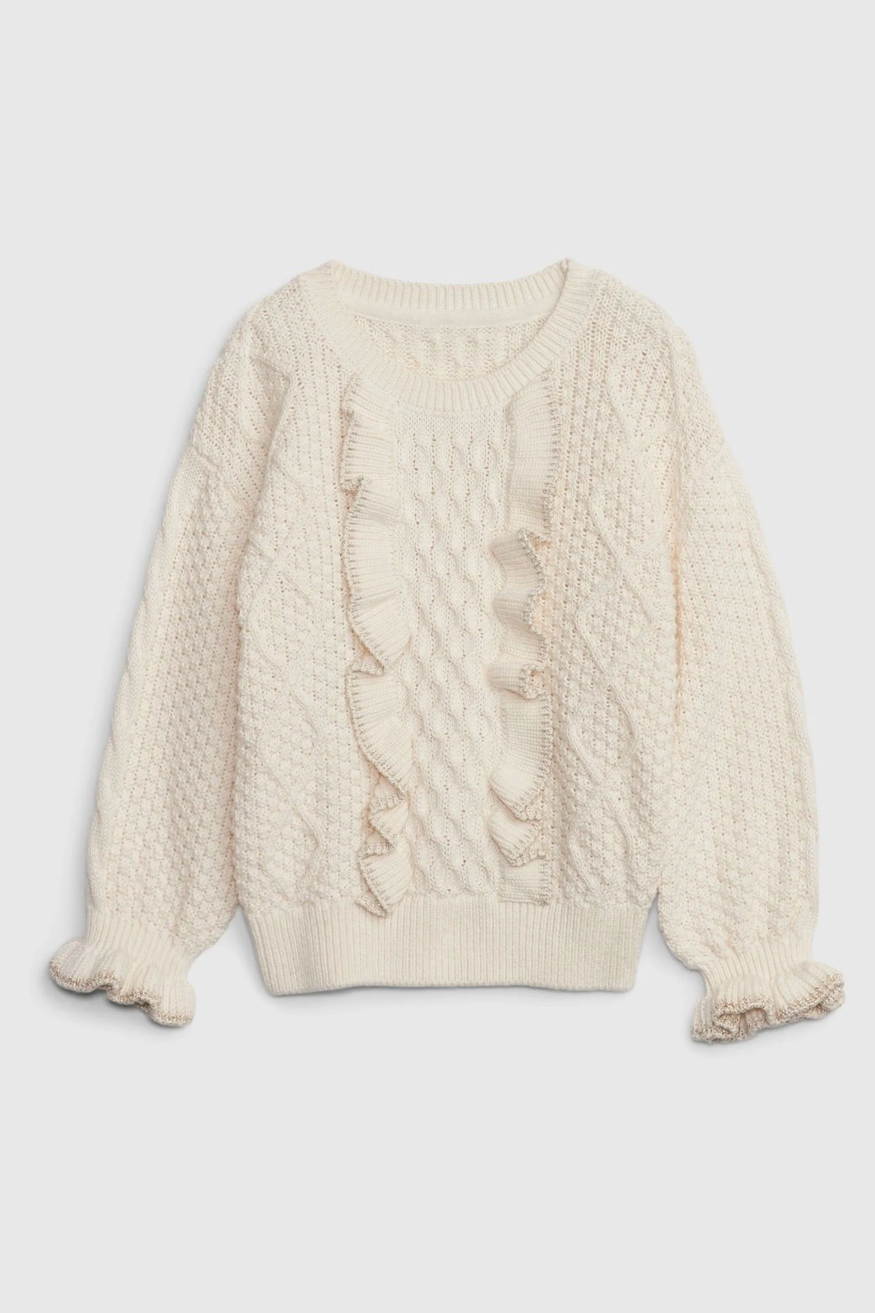 Beige Cable Knit Ruffle Jumper