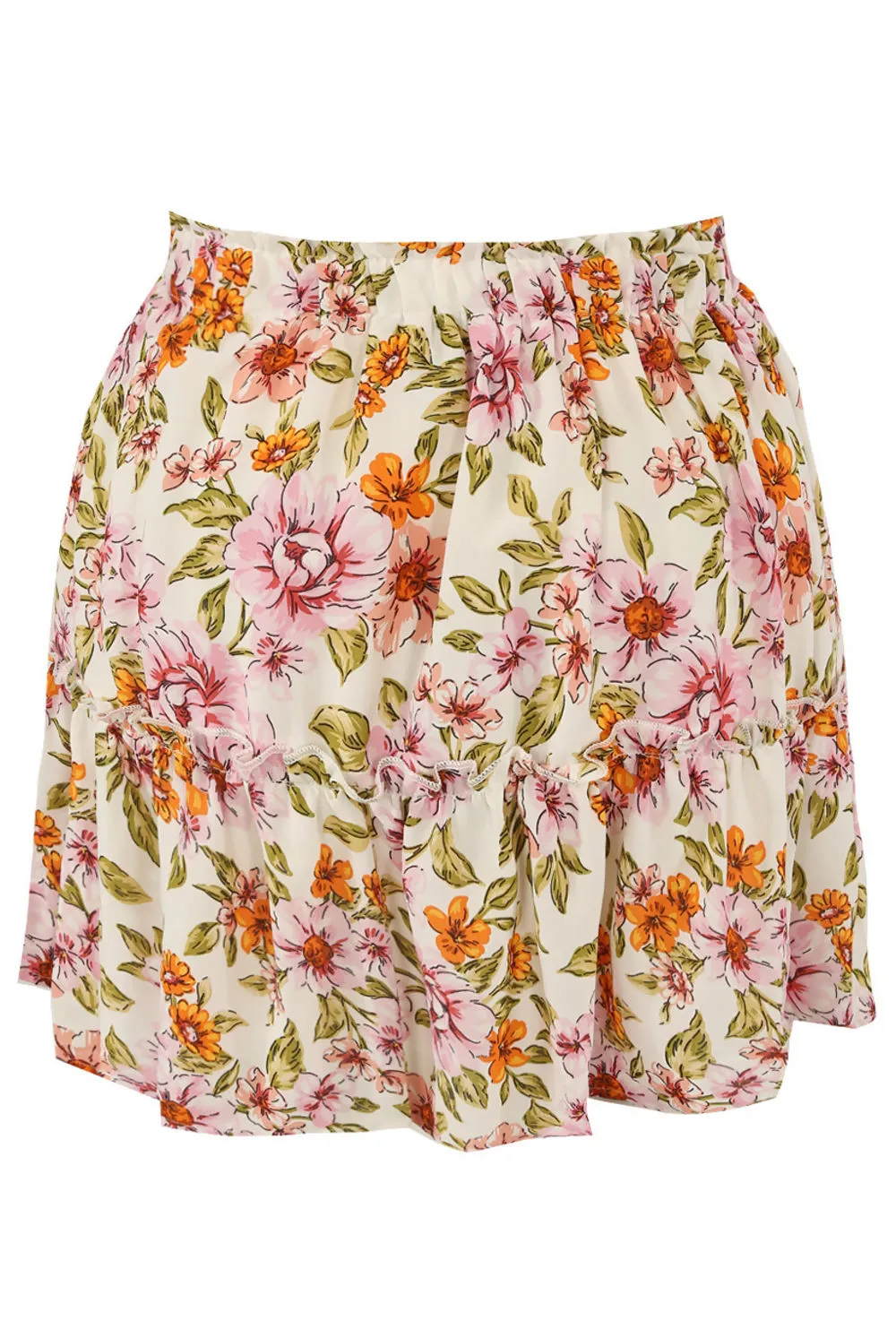Beige Floral Frill Mini Skirt