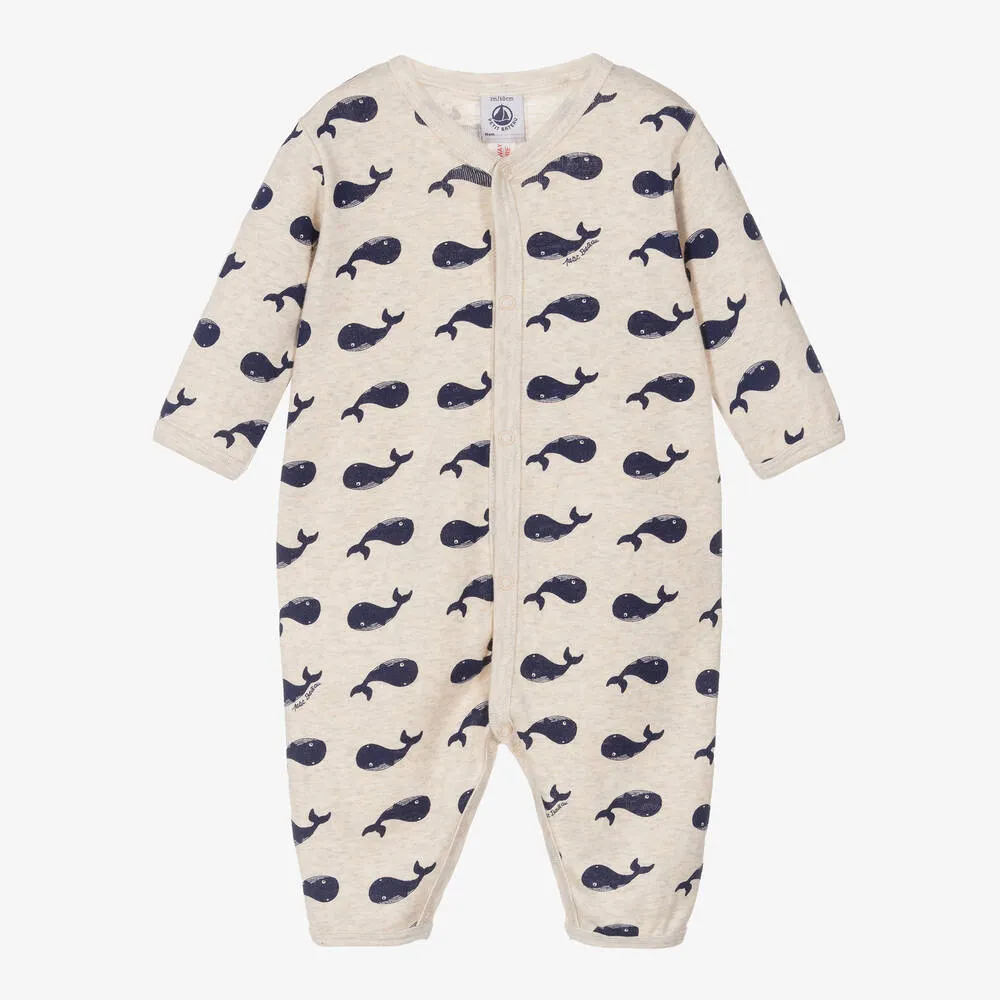 Beige Organic Cotton Whale Print Romper