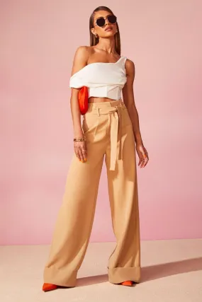 Belted High Waisted Wide Leg Pants