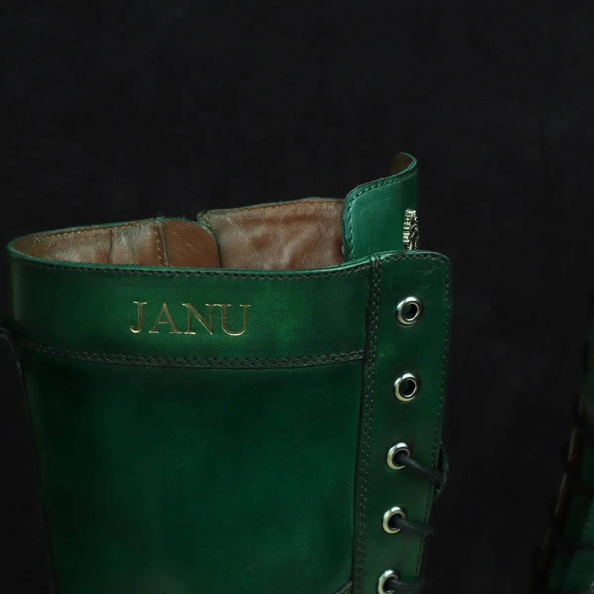Bespoke Green Leather Long Lace Up Ladies Boots By Brune & Bareskin