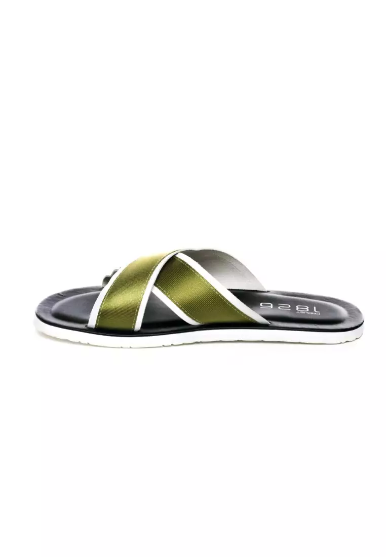 BEVIS CROSS STRAP LEATHER SLIPPER GREEN