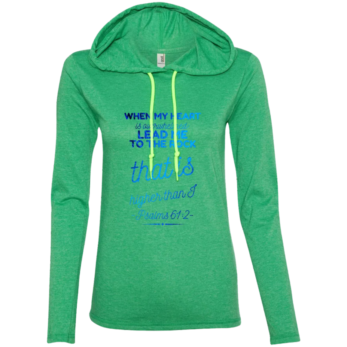 Bible Verse Ladies' Long Sleeve T-Shirt Hoodie - Lead Me To The Rock That Is Higher Than I ~Psalm 61:2~ Design 18