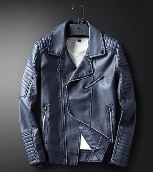 Biker leather jacket for men with padded shoulders and sleeves