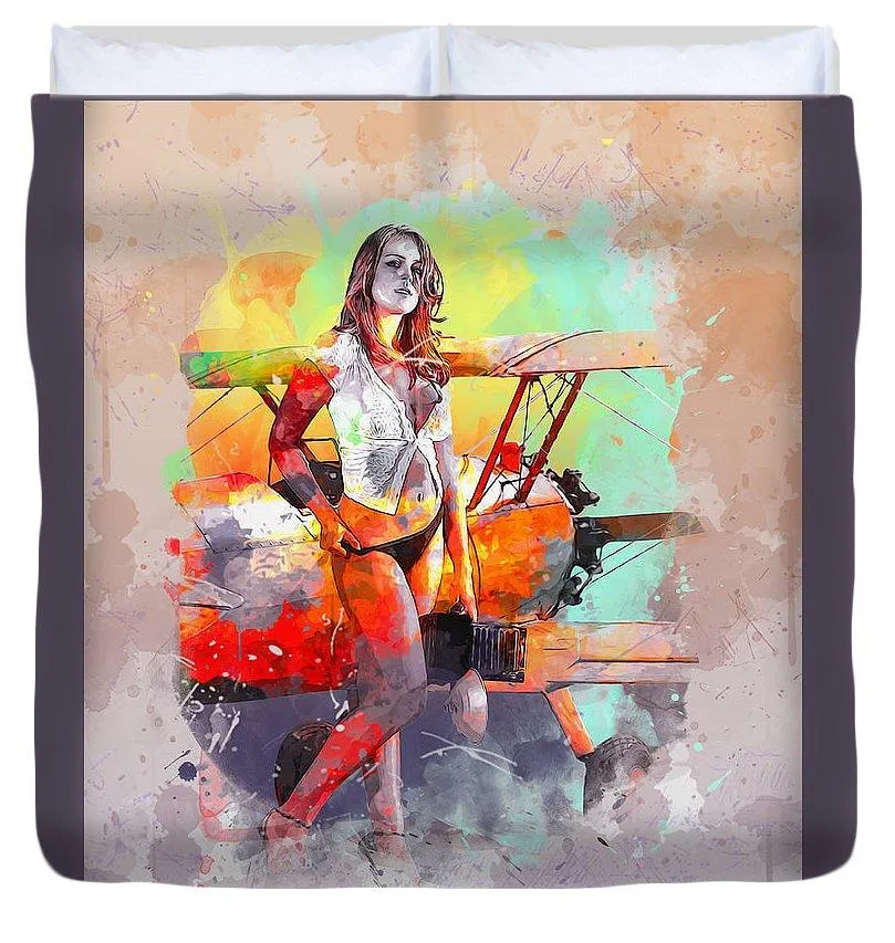 Biplane Girl - Duvet Cover