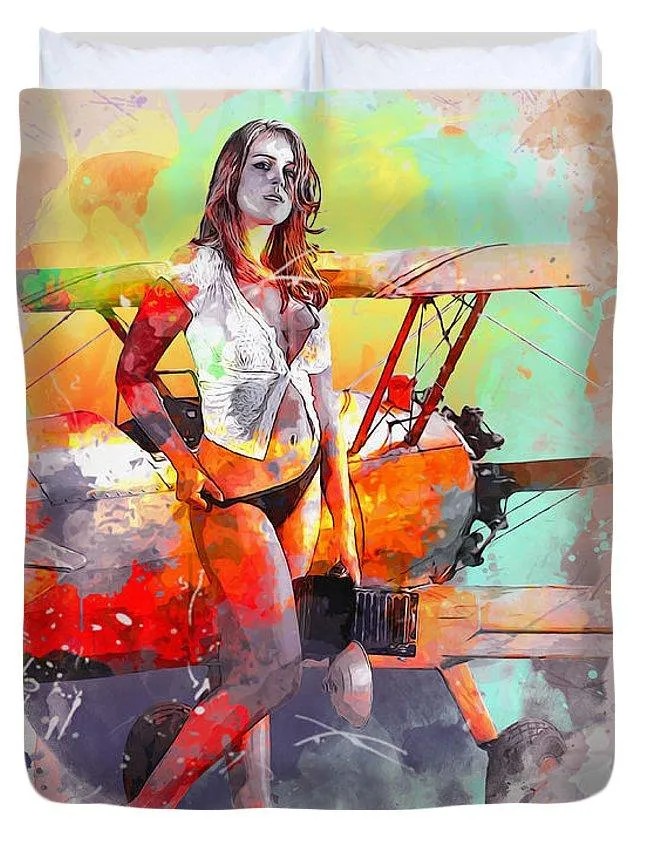 Biplane Girl - Duvet Cover