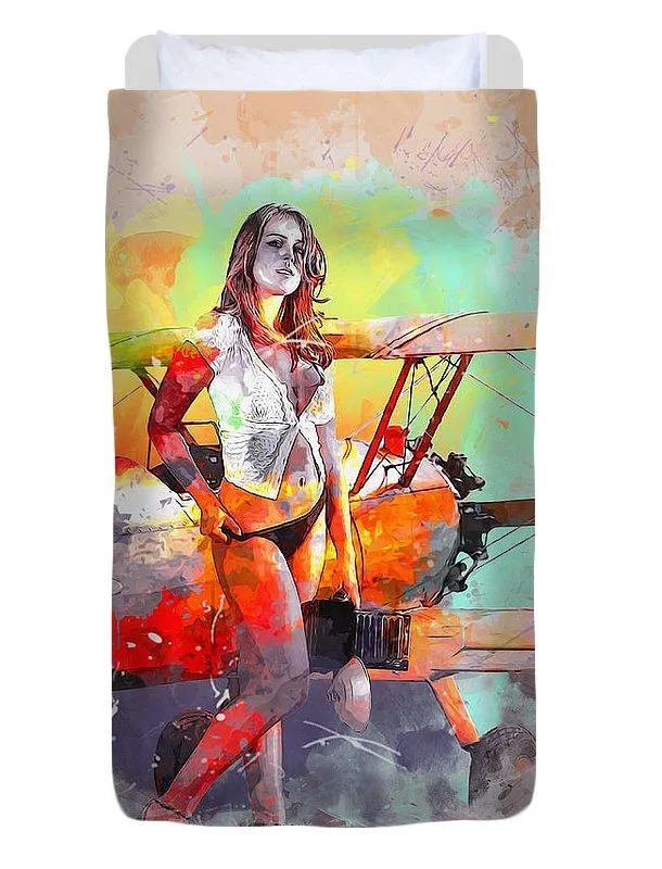Biplane Girl - Duvet Cover