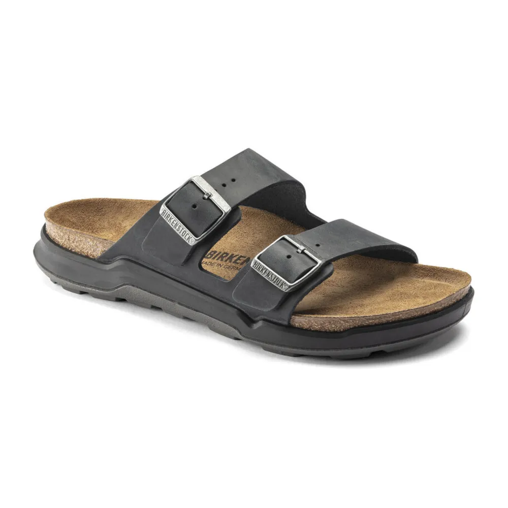 Birkenstock Arizona Rugged Black Oiled Leather Sandals (Regular)