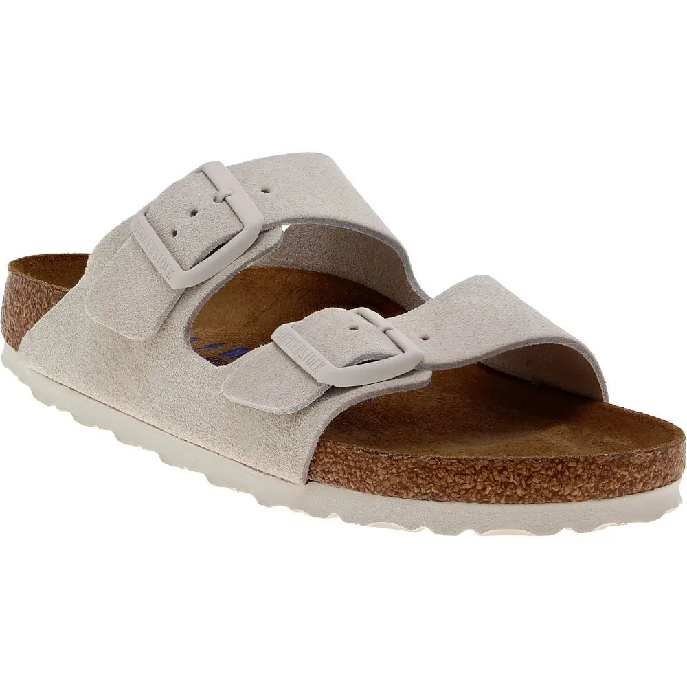 Birkenstock Arizona Soft Footbed White Suede Sandals - Womens