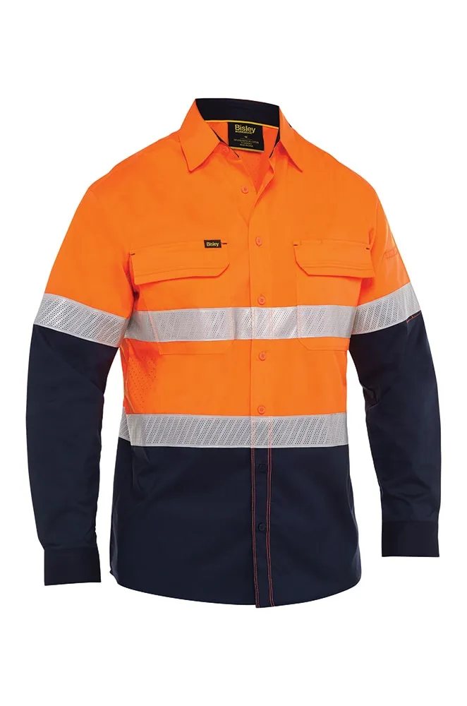 Bisley Workwear BS6491T Mens Shirt X-Airflow Hi Vis Stretch Ripstop Taped - Orange/Navy - XS