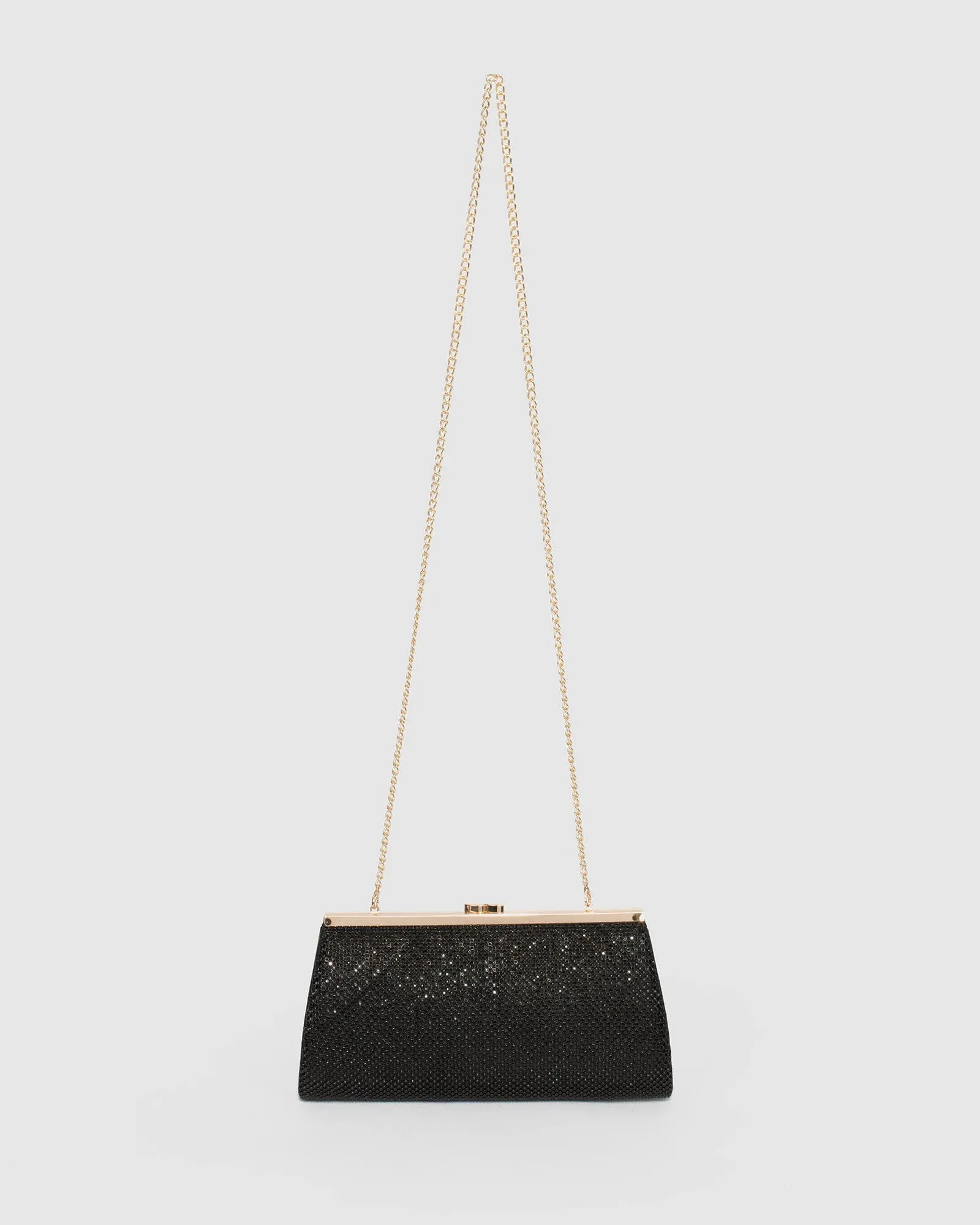 Black Crystal Top Clasp Clutch Bag