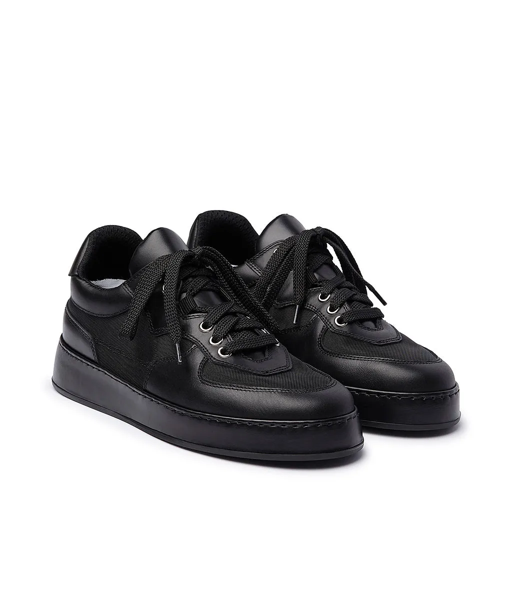 Black leather and mesh sneakers
