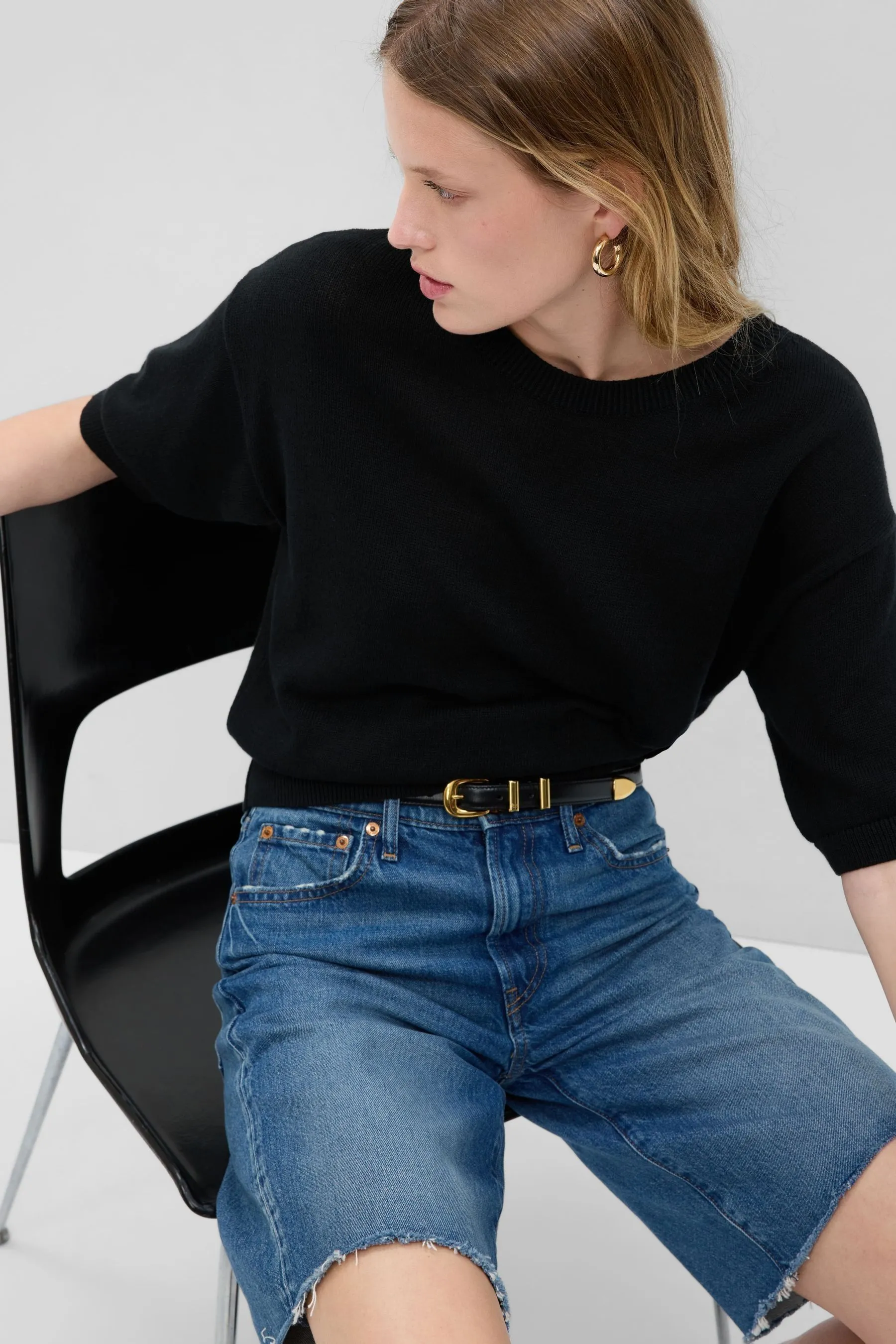 Black LinenBlend Crewneck Jumper