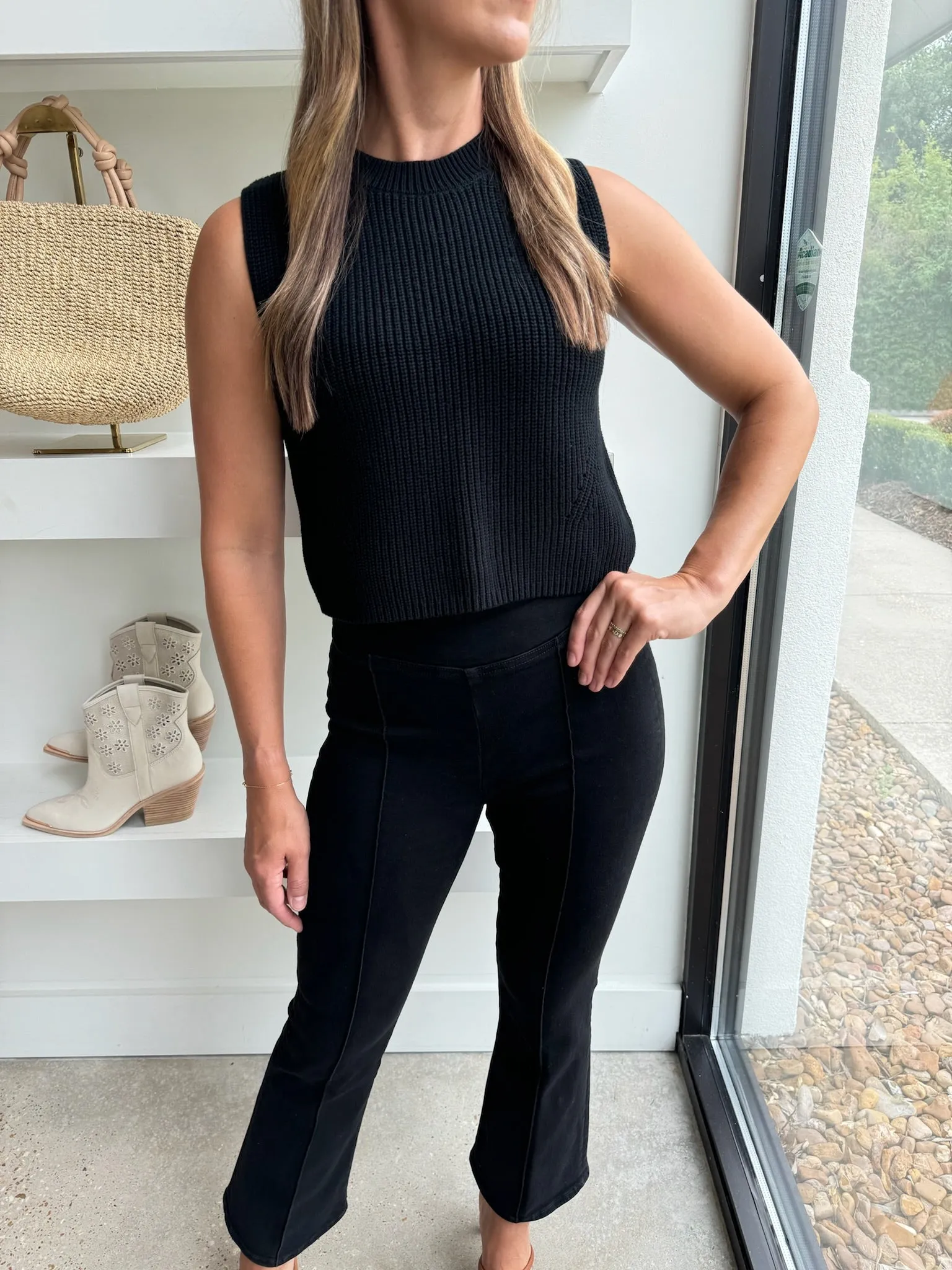 Black Mozart Crew Neck Cropped Sleeveless Vest