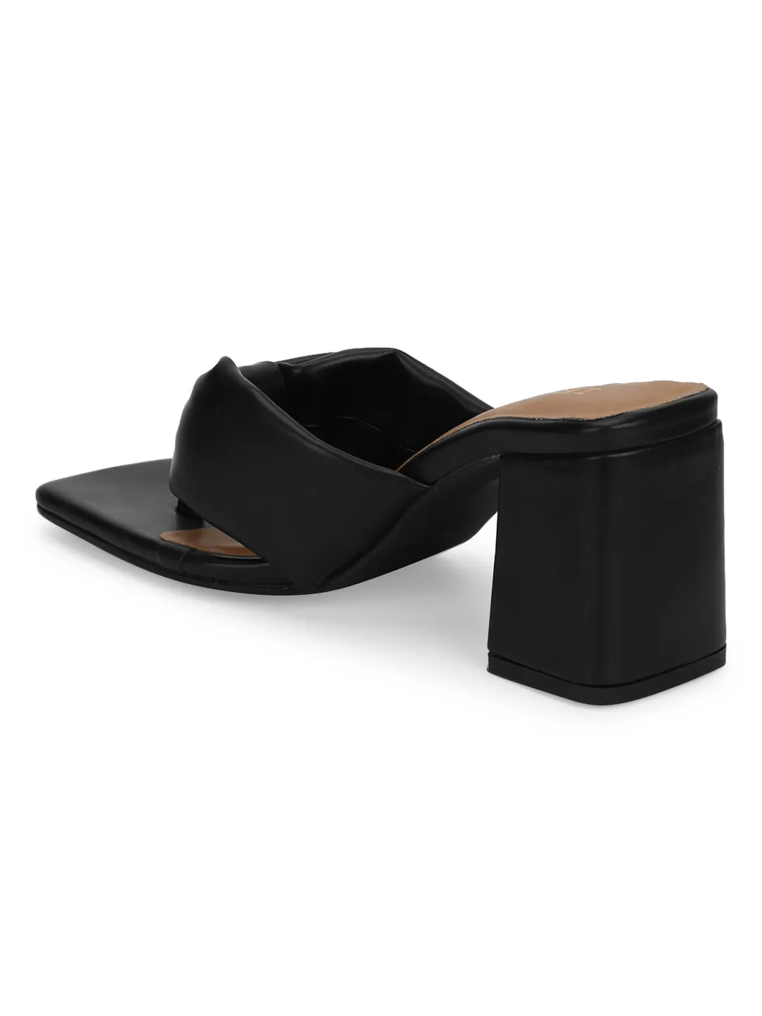 Black PU Flip Flop Block Heel Mules (TC-ST-1227-BLKPU)