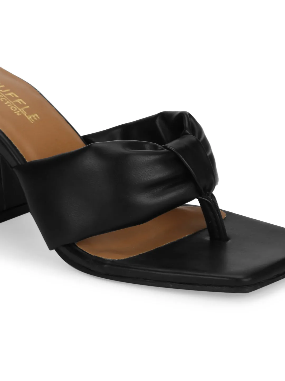 Black PU Flip Flop Block Heel Mules (TC-ST-1227-BLKPU)