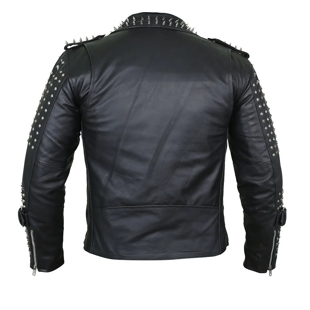 Black Punk Leather Jacket with Spikes Decor - Leather Skin Shop
