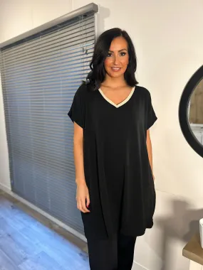 Black Shimmer V Neck Tunic Lucy