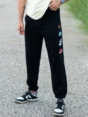Black Spaceman & Star Printed Cotton Joggers